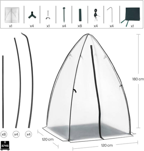 Rootz 120x180 cm Semi-Transparent Foil Greenhouse - Plant House - Grow House - Optimal Climate - 120 x 180 x 120 cm