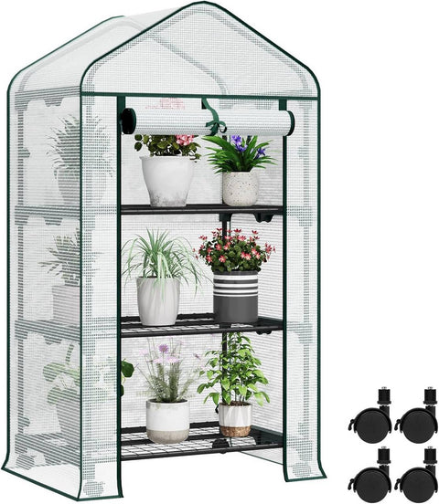 Rootz Foil Growhouse with Rollers - Mobile Greenhouse - Plant Shelter - Weather Protection - 70x130x50 cm - White, Green