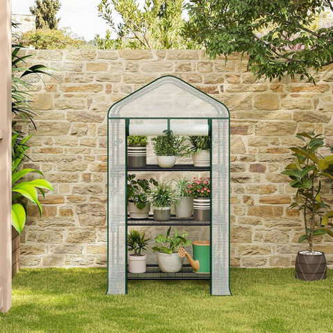 Rootz Foil Growhouse with Rollers - Mobile Greenhouse - Plant Shelter - Weather Protection - 70x130x50 cm - White, Green