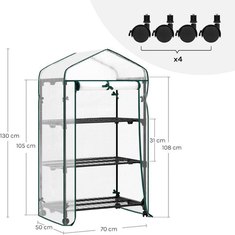 Rootz Foil Growhouse with Rollers - Mobile Greenhouse - Plant Shelter - Weather Protection - 70x130x50 cm - White, Green