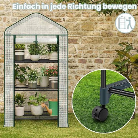 Rootz Foil Growhouse with Rollers - Mobile Greenhouse - Plant Shelter - Weather Protection - 70x130x50 cm - White, Green
