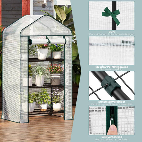 Rootz Foil Growhouse with Rollers - Mobile Greenhouse - Plant Shelter - Weather Protection - 70x130x50 cm - White, Green