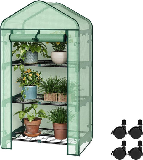 Rootz Greenhouse with Rollers - Foil Growhouse - Plant Shelter - Easy Mobility - 70x130x50 cm Green