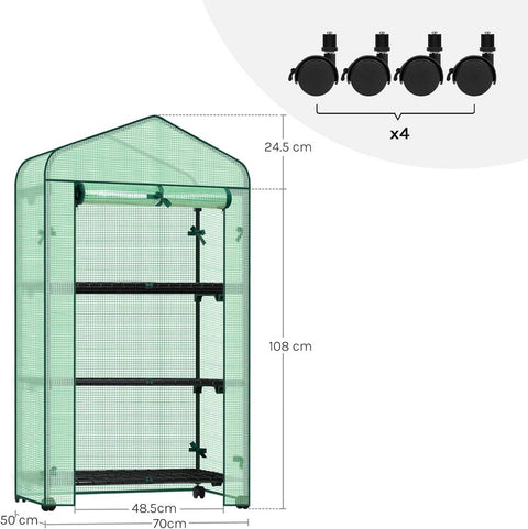 Rootz Greenhouse with Rollers - Foil Growhouse - Plant Shelter - Easy Mobility - 70x130x50 cm Green