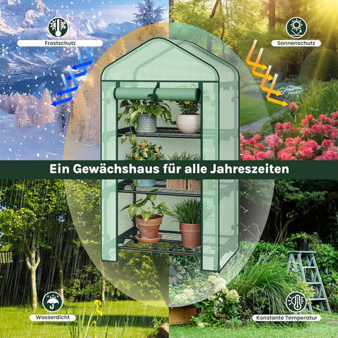 Rootz Greenhouse with Rollers - Foil Growhouse - Plant Shelter - Easy Mobility - 70x130x50 cm Green