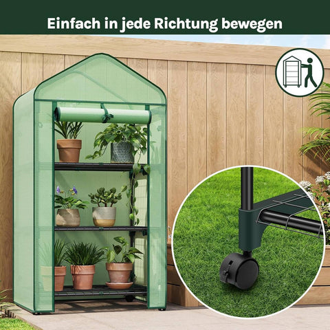 Rootz Greenhouse with Rollers - Foil Growhouse - Plant Shelter - Easy Mobility - 70x130x50 cm Green