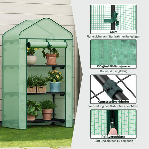 Rootz Greenhouse with Rollers - Foil Growhouse - Plant Shelter - Easy Mobility - 70x130x50 cm Green