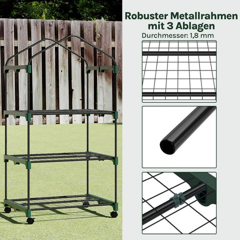 Rootz Greenhouse with Rollers - Foil Growhouse - Plant Shelter - Easy Mobility - 70x130x50 cm Green