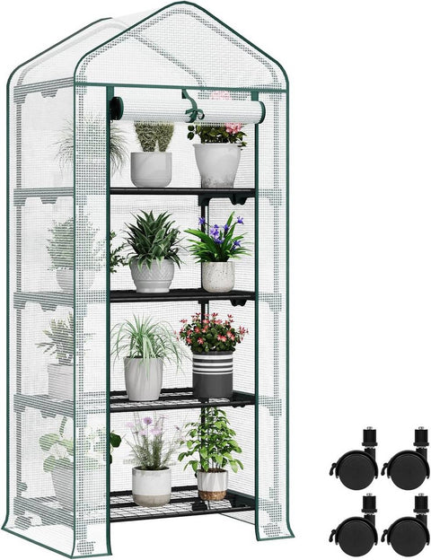 Rootz Growhouse with Rollers - Foil Greenhouse - Plant Shelter - Easy Mobility - 70x163x50 cm in White & Green