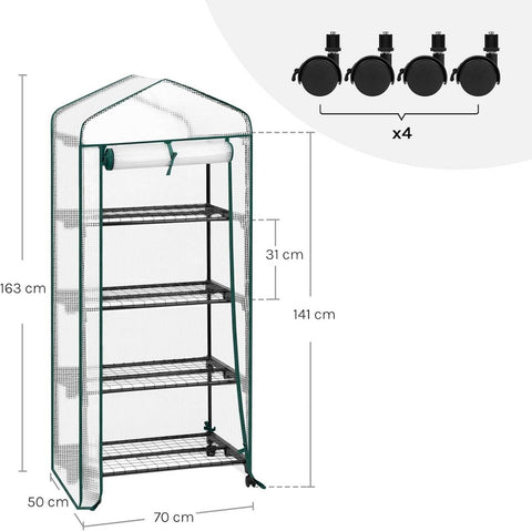 Rootz Growhouse with Rollers - Foil Greenhouse - Plant Shelter - Easy Mobility - 70x163x50 cm in White & Green