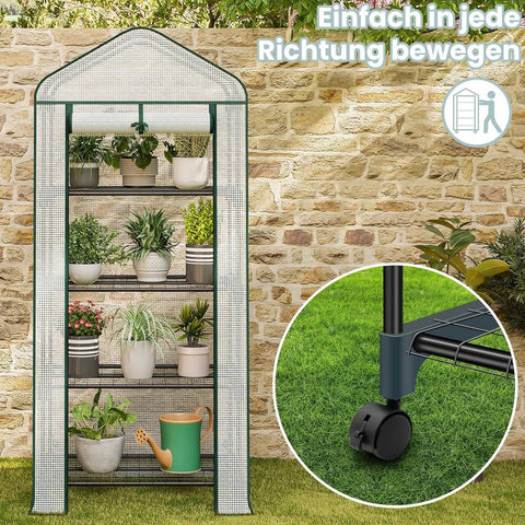 Rootz Growhouse with Rollers - Foil Greenhouse - Plant Shelter - Easy Mobility - 70x163x50 cm in White & Green