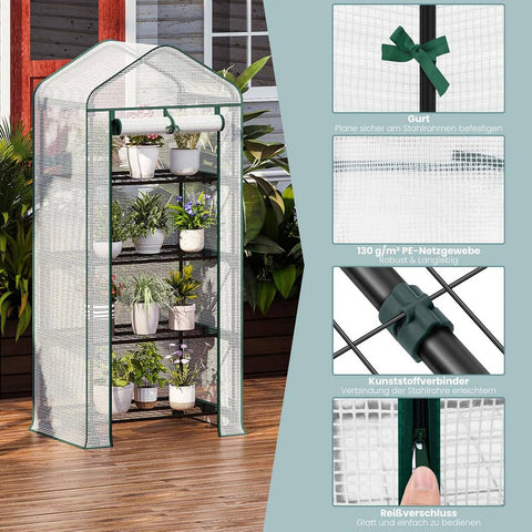 Rootz Growhouse with Rollers - Foil Greenhouse - Plant Shelter - Easy Mobility - 70x163x50 cm in White & Green