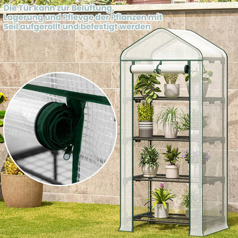 Rootz Growhouse with Rollers - Foil Greenhouse - Plant Shelter - Easy Mobility - 70x163x50 cm in White & Green