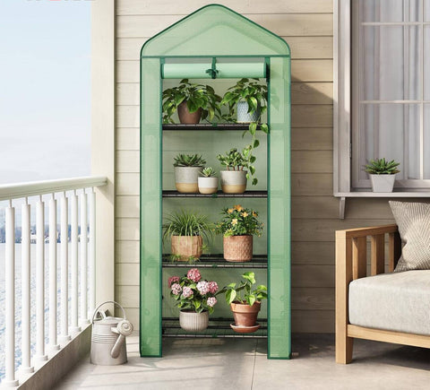 Rootz Greenhouse with Rollers - Foil Shelter - Plant Grow House - Protects from UV & Frost - 70x163x50cm, Green, Black