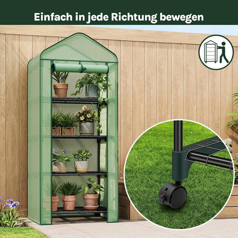 Rootz Greenhouse with Rollers - Foil Shelter - Plant Grow House - Protects from UV & Frost - 70x163x50cm, Green, Black
