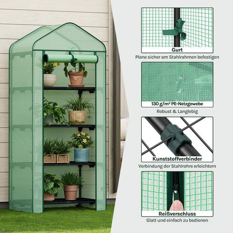 Rootz Greenhouse with Rollers - Foil Shelter - Plant Grow House - Protects from UV & Frost - 70x163x50cm, Green, Black