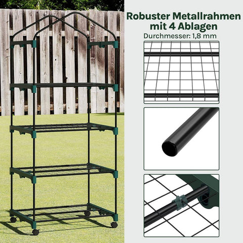 Rootz Greenhouse with Rollers - Foil Shelter - Plant Grow House - Protects from UV & Frost - 70x163x50cm, Green, Black