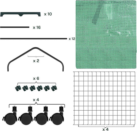Rootz Greenhouse with Rollers - Foil Shelter - Plant Grow House - Protects from UV & Frost - 70x163x50cm, Green, Black