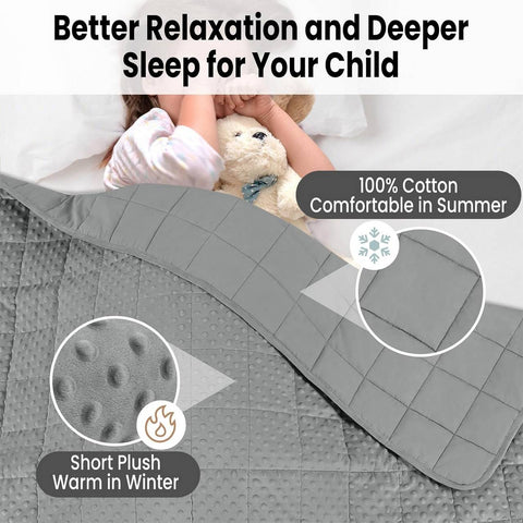 Rootz Children's Weighted Blanket - Calming Blanket - Sensory Therapy Quilt - Improves Sleep - Gray, 4.5kg, 105x150cm