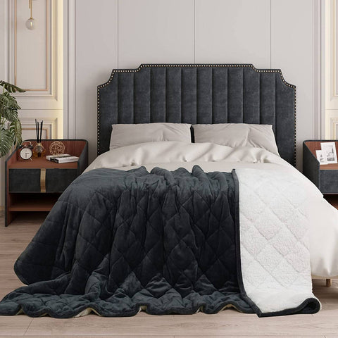 Rootz Weighted Blanket - Therapy Throw - Heavy Blanket - Stress Relief - 150cm x 200cm Grey, White- Cozy Sherpa & Flannel - 7kg