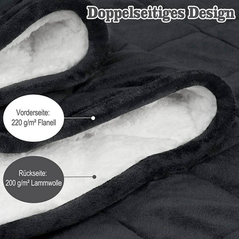 Rootz Weighted Blanket - Heavy Flannel Blanket - Sherpa Therapy Blanket - Stress Relief - 150x200cm 11kg Grey, White