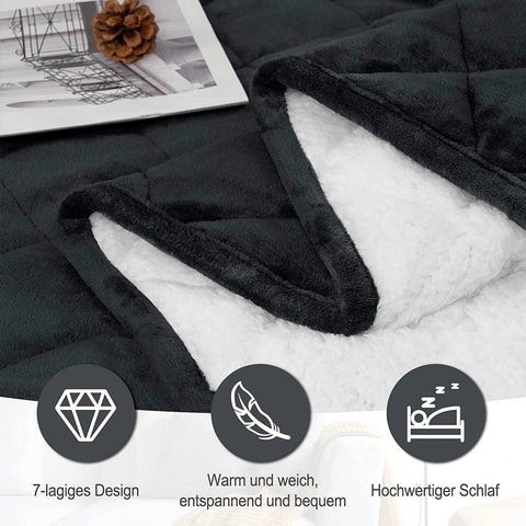 Rootz Weighted Blanket - Therapy Throw - Heavy Blanket - Stress Relief - 150cm x 200cm Grey, White- Cozy Sherpa & Flannel - 7kg