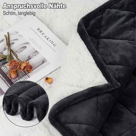 Rootz Weighted Blanket - Therapy Throw - Heavy Blanket - Stress Relief - 150cm x 200cm Grey, White- Cozy Sherpa & Flannel - 7kg