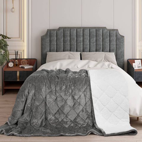Rootz Weighted Blanket - Heavy Comforter - Flannel Sherpa Blanket - Sleep Aid - 135x200 cm Grey, White - 7kg