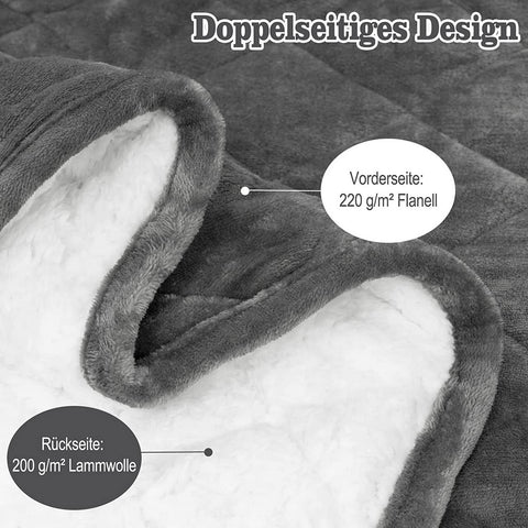 Rootz Weighted Blanket - Heavy Blanket - Therapeutic Quilt - Sleep Aid - Flannel Sherpa Grey, White - 150x200 cm 11kg