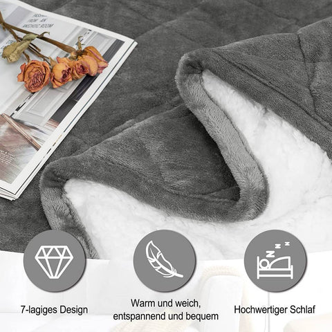 Rootz Weighted Blanket - Heavy Comforter - Sleep Aid - Flannel & Sherpa - 150x200 cm, 7kg - Relieves Stress & Anxiety