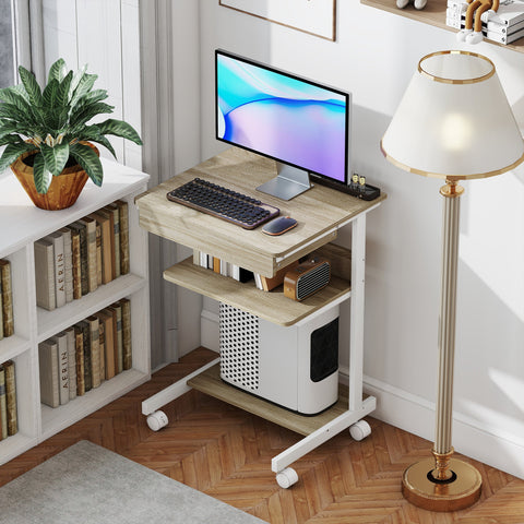 Rootz Roll Desk with Drawer and Shelves - Mobile Workstation - Compact Desk - Space-Saving Organization - 56cm x 51cm x 79cm