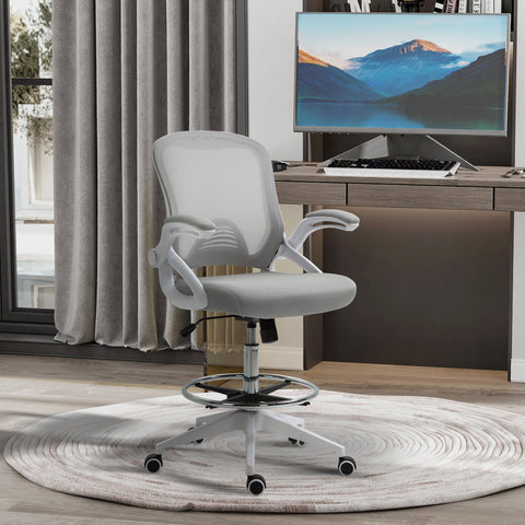 Rootz Office Chair - Ergonomic Seat - Desk Chair - Height-Adjustable Footrest - 64L x 60W x 106-126H cm - Gray and White