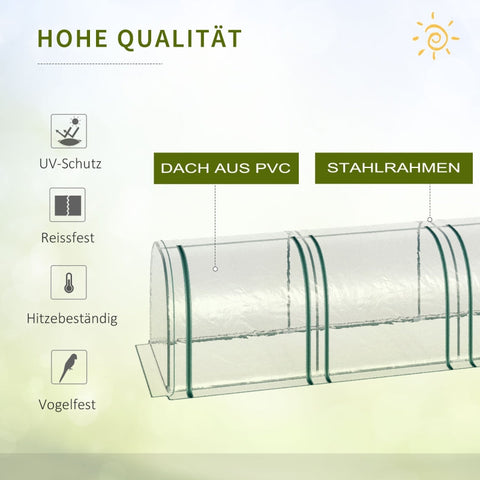 Rootz Tunnel Greenhouse - Plant Shelter - Garden Greenhouse - High Stability - Easy Access - Lightweight and Portable - 395cm x 100cm x 80cm - Steel Frame