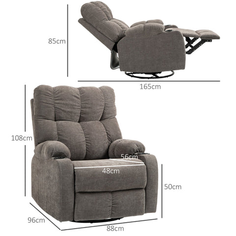 Rootz Recliner Chair - TV Armchair - Lounge Chair - Tilt up to 135° - Footrest - Swivel and Rocking - Linen Look Fabric - 88cm x 96cm x 108cm
