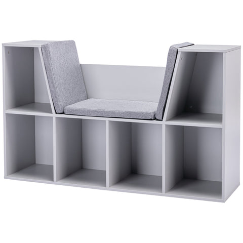 Rootz 2-in-1 White & Grey Children's Shelf - Bench - Storage Unit - Easy Organization - 103cm x 30cm x 62cm