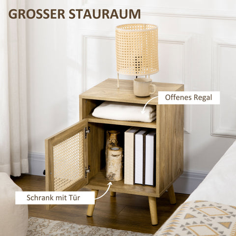 Rootz Bedside Table - Nightstand - Side Table - Ample Storage - 39cm x 35cm x 60cm - Natural Rattan Elements, Viennese Weave