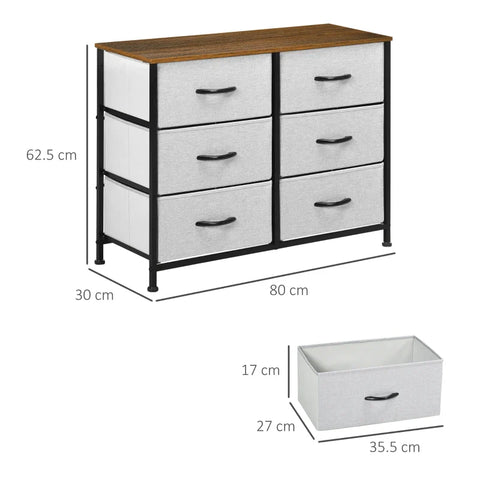 Rootz Chest Of Drawers - Sideboard - 6 Drawers - Fabric Drawers - Industrial Bedroom Dresser - Nursery - Living Room - Hallway - Brown + Black + Gray - 80 cm x 30 cm x 62.5 cm