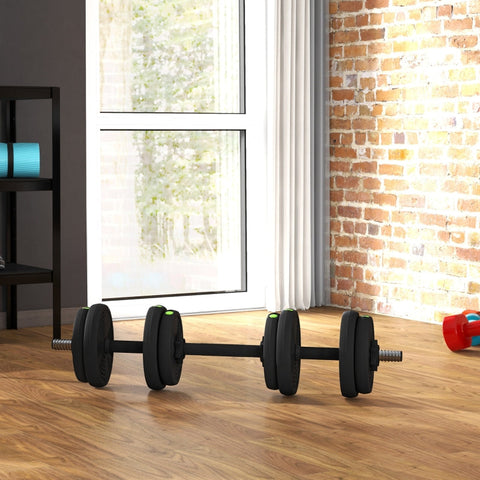 Rootz 15kg 2-in-1 Dumbbell Set - Adjustable Weights - Non-Slip Handles - Plastic Coating - Barbell Conversion - Fitness Equipment - 95cm x 20cm x 20cm