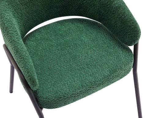 Rootz Dining Chair - Armchair - Lambskin Look - Ergonomic Comfort - Velvet Fabric - 49cm x 48cm x 78cm - Dark Green