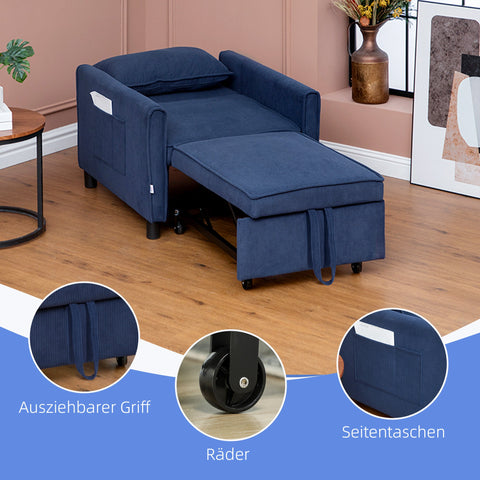 Rootz Adjustable Corduroy Sleeper Chair - Convertible Bed Chair - Recliner Chair - Comfort - 74cm x 84cm x 81cm (Sofa), 61cm x 180cm x 41cm (Bed)