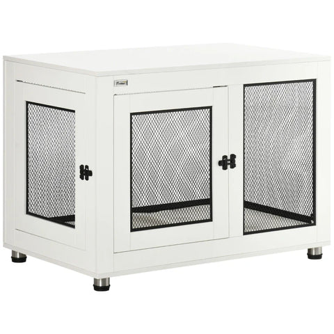 Rootz Dog Crate with Soft Mat - Dog Cage - 2 Doors - Lockable - Steel - White - 94 x 60 x 71.5 cm