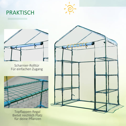 Rootz Vertical Garden Greenhouse - Terrace Greenhouse - Plant Shelter - 8 Shelves - PVC Cover 143x73x195cm