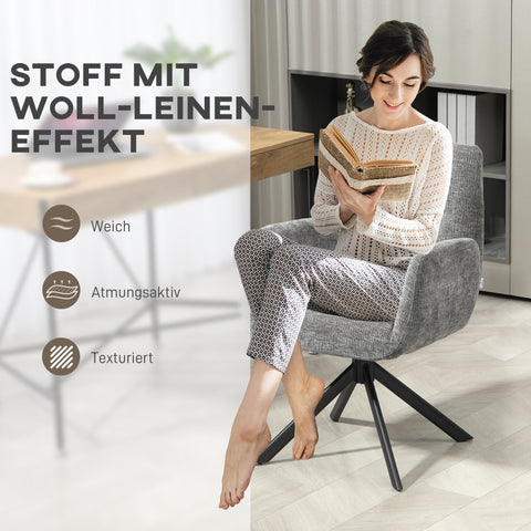 Rootz Upholstered Accent Chair - Swivel Armchair - Modern Lounge Chair - 360° Rotation - 60cm x 61cm x 88cm - Comfy Grey Design