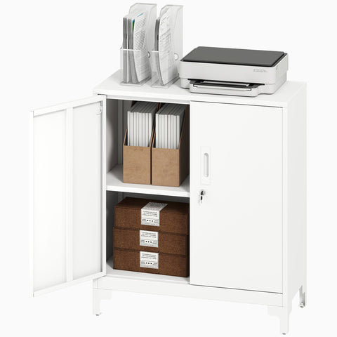Rootz Metal Office Cabinet - Storage Unit - Filing Cupboard - Lockable Doors - 80cm x 35cm x 91cm