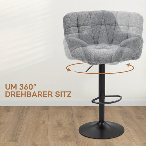 Rootz Bar Stool Set of 2 – Retro Design – Adjustable Kitchen Chairs – Swivel Counter Stools – Ergonomic Comfort – 57.5x52.5x93-114cm – Grey & Black