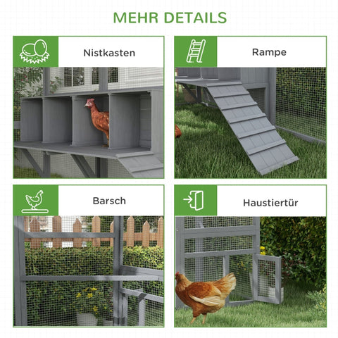 Rootz Chicken Coop - Chicken House - Walk-In Enclosure - Weather Resistant - Spacious Design - Durable Materials - Convenient Nesting Boxes - 280cm x 185.5cm x 188cm - Fir Wood & Metal