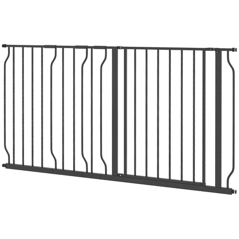 Rootz Pet Safety Door Guard - Pet Gate - Dog Gate - Double Locking Mechanism - 145cm x 76cm - Steel and ABS - Adjustable Width - Black