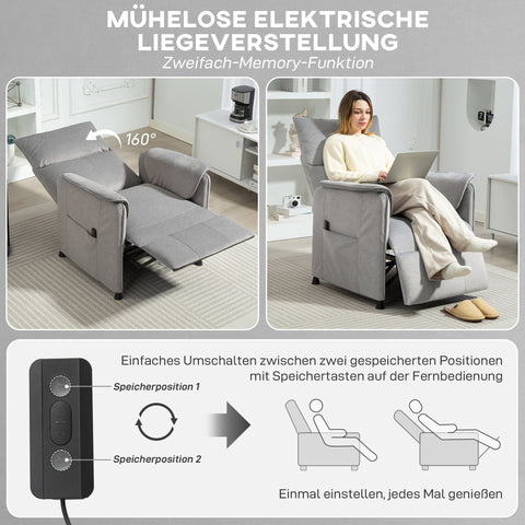 Rootz Grey Relaxation Armchair - Upholstery Chair - Recliner - Memory Function - 80cm x 162cm x 67cm