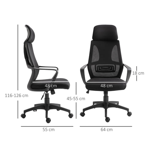 Rootz Office Chair - Desk Chair - Ergonomic Chair - Lumbar Support - Height Adjustable - Black - 64cm x 55cm x 116-126cm