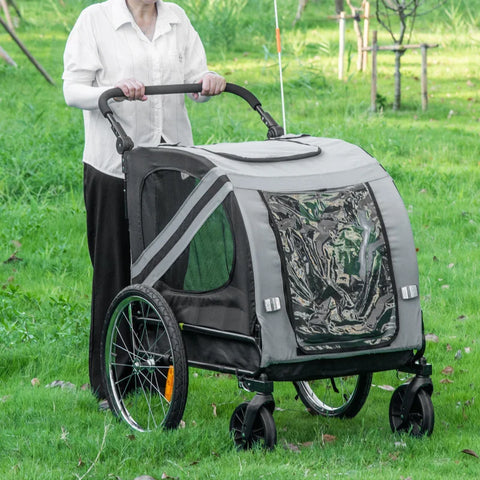Rootz Dog Buggy - Dog Cart - Pet Buggy - Pet Bike Trailer - Dog Stroller - Safety Leash Reflectors - Gray - 140cm x 72.5cm x 108cm